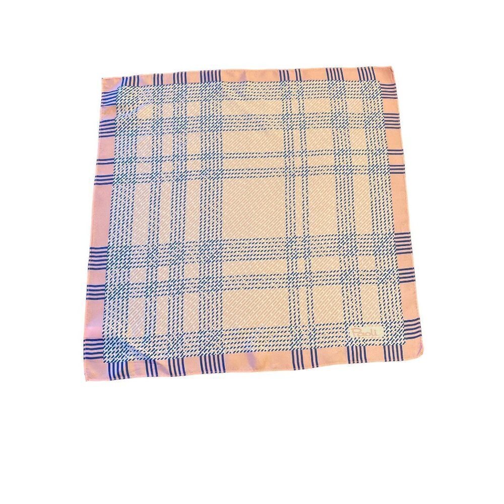 Paoli Scarf Peach Navy Blue Plaid Striped Vintage‎ Square 100% Acetate Japan
